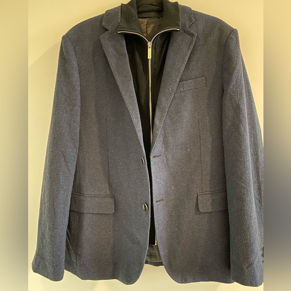 Jack & Jones Navy and Black Men’s Sport Coat with Removable Black Collar and Zip